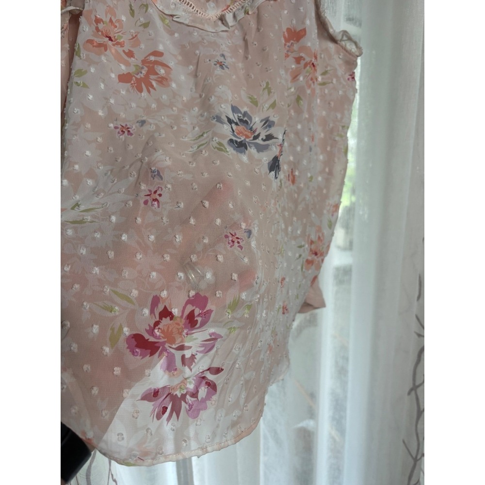 LC Lauren Conrad Peach Floral Swiss Dot Ruffle Sleeveless Blouse Medium - Picture 2 of 6